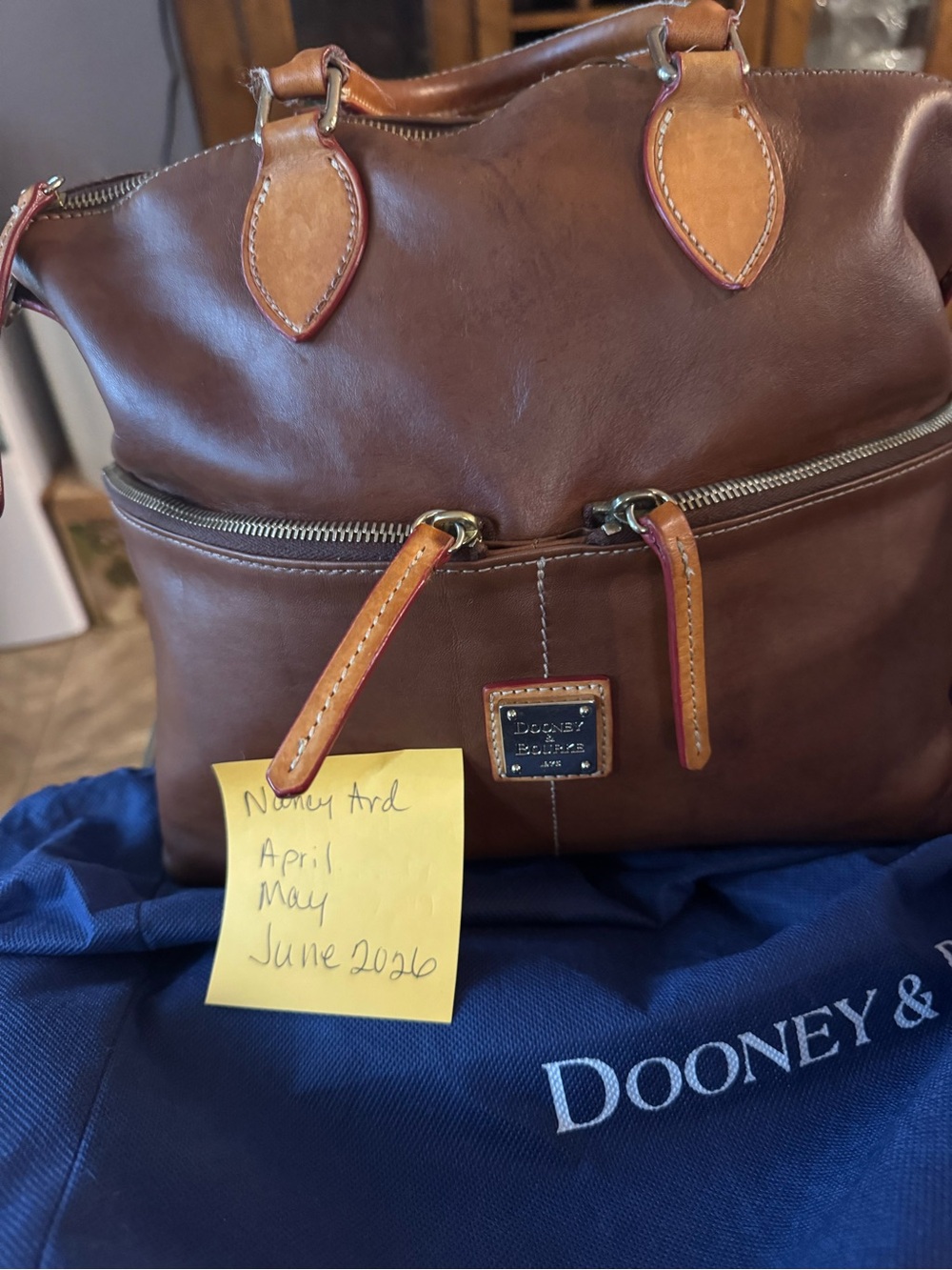 Dooney & Bourke Brown Leather Satchel with Tan Trim